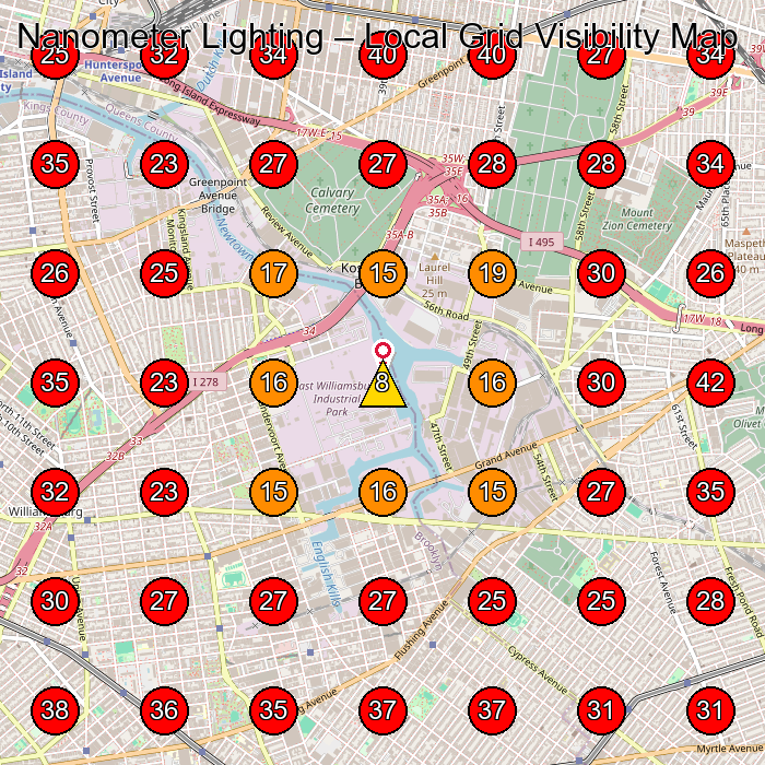 Nanometer Lighting GeoGrid visibility map for Light Bulb Supplier in New York